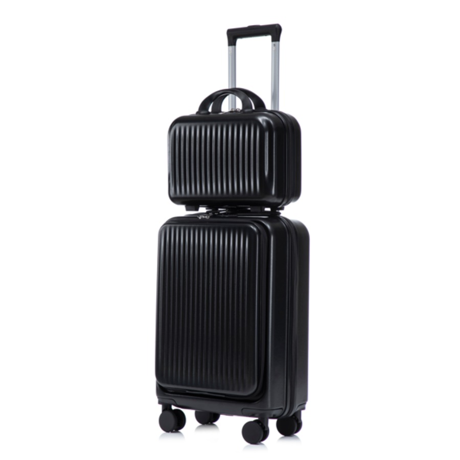Luggage - 14インチ、20インチのABS製スピナーホイール付きスーツケース2点セット。コンビネーションロックと前面開閉式のデザイン。14インチの化粧品ケース（ブラック）。