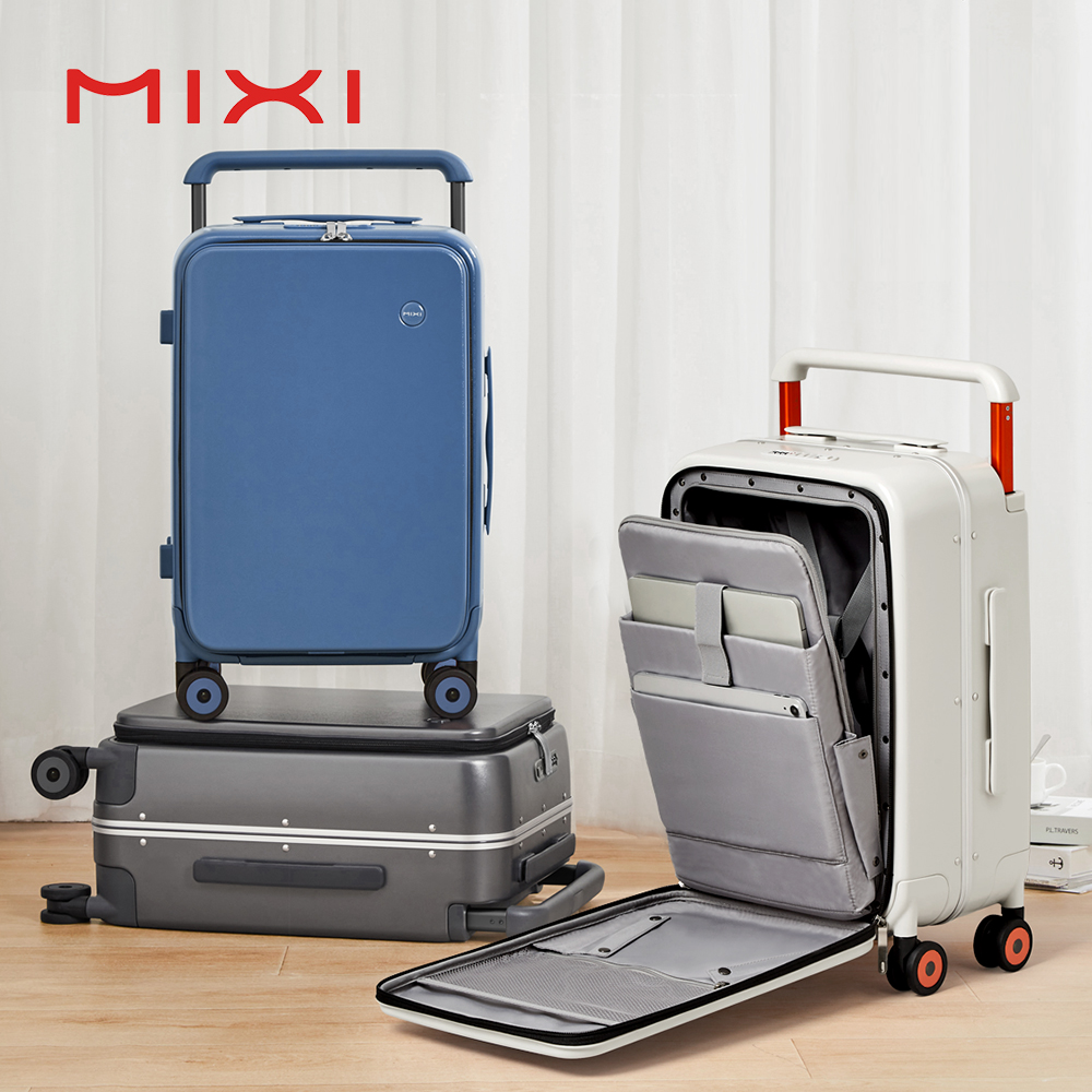 Aluminum Frame Carry On Luggage - Mixi 新デザイン、幅広ハンドル付きスーツケース。男性用、女性用、旅行用トロリーケース。20インチ、機内持ち込み可能、PC素材、アルミニウムフレーム、M9275。