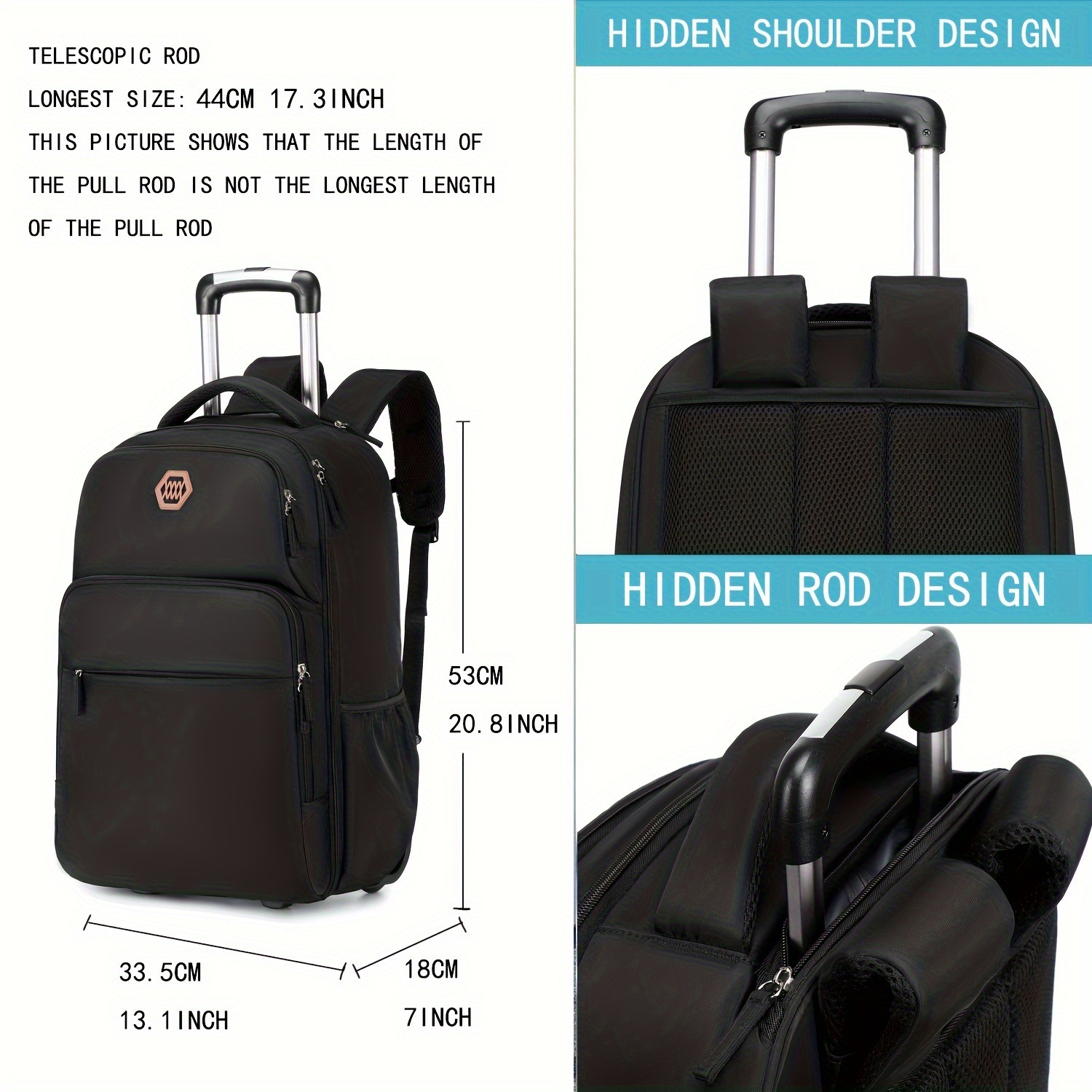 40Lのキャスター付きラップトップバックパック。ビジネス用、 - Foldable Rolling Luggage Bag のレビューと価格