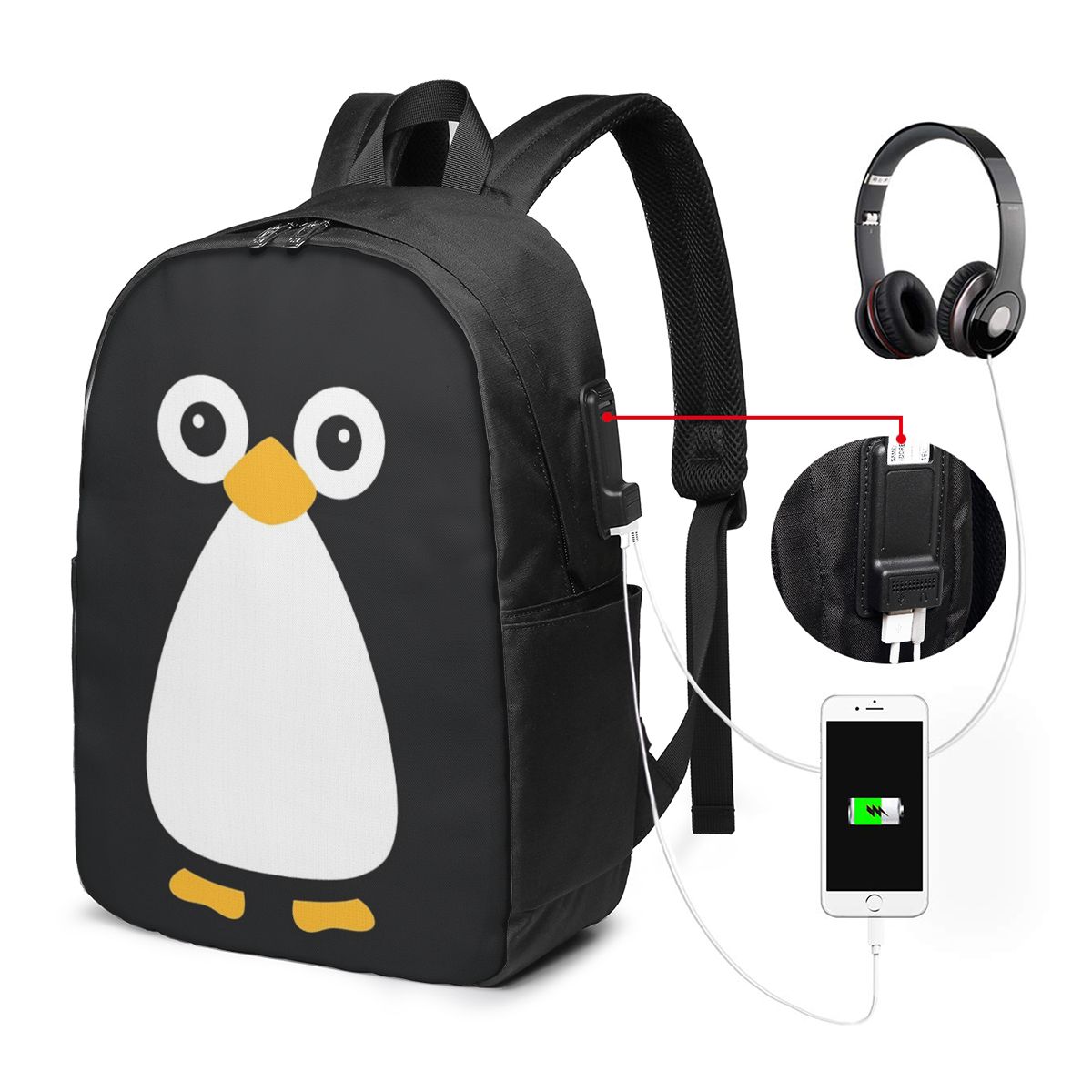 かわいいベクターペンギンバックパック旅行ノートブックバッグコ - Backpacks のレビューと価格