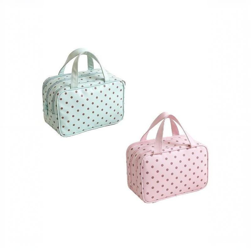 ドット柄のコスメティックバッグ。防水加工のPUレザー製で、大 - Cosmetic Bags のレビューと価格