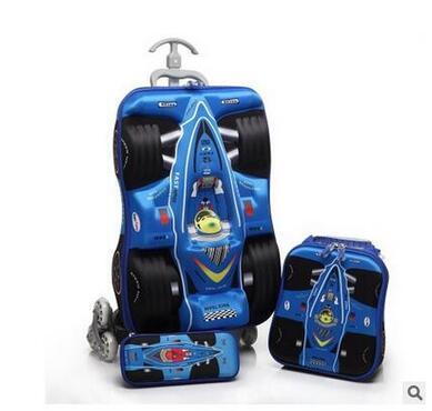 3D ボーイズカー型トロリースーツケース 子供用キャリーバッ - Foldable Rolling Luggage Bag のレビューと価格
